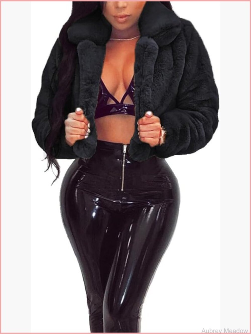 Fluffy Faux Fur Cropped Coat Open Front Lapel Evening Outerwear